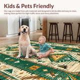 Ultra Soft Area Rug, Non Slip, Stain Resistant, Washable Area Rugs for Living Room, Bedroom, Southwestern Green Tan Kitchen Washable Runner Rug(Green)