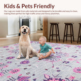 Ultra Soft Area Rug, Non Slip, Stain Resistant, Washable Area Rugs for Living Room, Bedroom, Stylish Modern Floral Fusion(Gray)