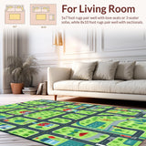 Ultra Soft Area Rug, Non Slip, Stain Resistant, Washable Area Rugs for Living Room, Bedroom, Interactive Cityscape Playmat Design(Black)