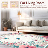 Ultra Soft Area Rug, Non Slip, Stain Resistant, Washable Area Rugs for Living Room, Bedroom, Floral Butterfly for Entryway(White)