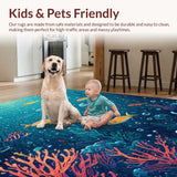 Ultra Soft Area Rug, Non Slip, Stain Resistant, Washable Area Rugs for Living Room, Bedroom, Oceanic Sensory Mat Marine Life & Bubbles Play Area Rug Design(Blue)