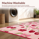 Ultra Soft Area Rug, Non Slip, Stain Resistant, Washable Area Rugs for Living Room, Bedroom, Chic Pink Bow and Cherry Print Area Rug(Pink)