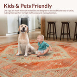 Ultra Soft Area Rug, Non Slip, Stain Resistant, Washable Area Rugs for Living Room, Bedroom, Earthy Tones Distressed Floral Motif(Orange)