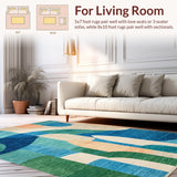 Ultra Soft Area Rug, Non Slip, Stain Resistant, Washable Area Rugs for Living Room, Bedroom, Oceanic Surfboard Pattern Rug with Playful Curves and Modern Beach Vibes(Blue)