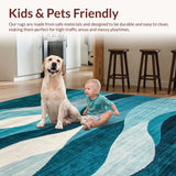 Ultra Soft Area Rug, Non Slip, Stain Resistant, Washable Area Rugs for Living Room, Bedroom, Contemporary Abstract Teal Tones(Blue)