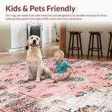 Ultra Soft Area Rug, Non Slip, Stain Resistant, Washable Area Rugs for Living Room, Bedroom, Luxurious Distressed Decorative Accent(Pink)