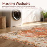 Ultra Soft Area Rug, Non Slip, Stain Resistant, Washable Area Rugs for Living Room, Bedroom, Vintage Distressed Earthy Tones(Orange)