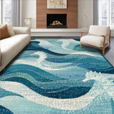 Ultra Soft Area Rug, Non Slip, Stain Resistant, Washable Area Rugs for Living Room, Bedroom, Coastal Seahorse Low Pile Rug with Oceanic Blue Swirls and Nautical Motifs(Blue)