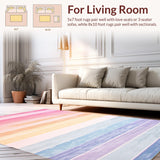 Ultra Soft Area Rug, Non Slip, Stain Resistant, Washable Area Rugs for Living Room, Bedroom, Cute Nursery Decor Rug Pastel Rainbow Stripes(Pink)