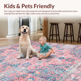 Ultra Soft Area Rug, Non Slip, Stain Resistant, Washable Area Rugs for Living Room, Bedroom, Pastel Elegant Medallion Design(Pink)