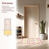 Ultra Soft Area Rug, Non Slip, Stain Resistant, Washable Area Rugs for Living Room, Bedroom, Rustic Garden-Inspired Floral Design(White)