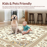 Ultra Soft Area Rug, Non Slip, Stain Resistant, Washable Area Rugs for Living Room, Bedroom, Classic Featuring Intricate Medallion Motifs(Ivory)