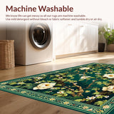 Ultra Soft Area Rug, Non Slip, Stain Resistant, Washable Area Rugs for Living Room, Bedroom, Elegant Vintage Botanical Aesthetic(Green)