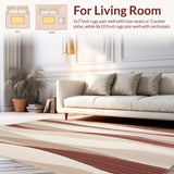 Ultra Soft Area Rug, Non Slip, Stain Resistant, Washable Area Rugs for Living Room, Bedroom, Classic Wave Round Beige/Burgundy(Beige)