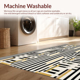 Ultra Soft Area Rug, Non Slip, Stain Resistant, Washable Area Rugs for Living Room, Bedroom, Modern Contrast Layered Stripe Rug Featuring Alternating Black and White Bands(Black)