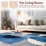 Ultra Soft Area Rug, Non Slip, Stain Resistant, Washable Area Rugs for Living Room, Bedroom, Serene Modernist Fluid Form Layout(Blue)