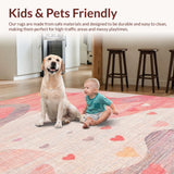 Ultra Soft Area Rug, Non Slip, Stain Resistant, Washable Area Rugs for Living Room, Bedroom, Whimsical Ribbon Swirl Rug with Artistic Bow Motif and Playful Heart Pattern(Pink)