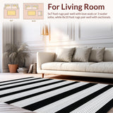 Ultra Soft Area Rug, Non Slip, Stain Resistant, Washable Area Rugs for Living Room, Bedroom, Chic Striped Rustic Charm(Black)