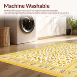 Ultra Soft Area Rug, Non Slip, Stain Resistant, Washable Area Rugs for Living Room, Bedroom, Intricate Floral Mosaic Design(Yellow)