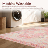 Ultra Soft Area Rug, Non Slip, Stain Resistant, Washable Area Rugs for Living Room, Bedroom, Artistic Distressed Floral Arrangement(Pink)