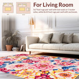 Ultra Soft Area Rug, Non Slip, Stain Resistant, Washable Area Rugs for Living Room, Bedroom, Colorful Geometric Floral Fusion(Pink)
