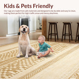 Ultra Soft Area Rug, Non Slip, Stain Resistant, Washable Area Rugs for Living Room, Bedroom, Rustic Tan Trellis Design Element(Beige)
