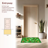 Ultra Soft Area Rug, Non Slip, Stain Resistant, Washable Area Rugs for Living Room, Bedroom, Whimsical Animal Track Motif(Green)
