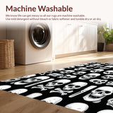 Ultra Soft Area Rug, Non Slip, Stain Resistant, Washable Area Rugs for Living Room, Bedroom, Lighthearted Vintage Skeleton Imagery(Black)