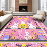 Ultra Soft Area Rug, Non Slip, Stain Resistant, Washable Area Rugs for Living Room, Bedroom, Lively Multicolored Easter Theme(Pink)