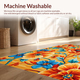 Ultra Soft Area Rug, Non Slip, Stain Resistant, Washable Area Rugs for Living Room, Bedroom, Richly Colored Abstract Floral Fusion(Orange)