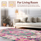Ultra Soft Area Rug, Non Slip, Stain Resistant, Washable Area Rugs for Living Room, Bedroom, Rustic Vintage Floral Ethnic Appeal(Green)