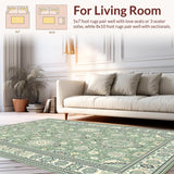 Ultra Soft Area Rug, Non Slip, Stain Resistant, Washable Area Rugs for Living Room, Bedroom, Rustic Soft Sage Floral Design(Green)