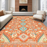 Ultra Soft Area Rug, Non Slip, Stain Resistant, Washable Area Rugs for Living Room, Bedroom, Stylish Distressed Floral Aesthetic(Orange)