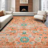 Ultra Soft Area Rug, Non Slip, Stain Resistant, Washable Area Rugs for Living Room, Bedroom, Cozy Rust and Teal Medallion(Orange)