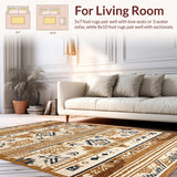 Ultra Soft Area Rug, Non Slip, Stain Resistant, Washable Area Rugs for Living Room, Bedroom, Cultural Heritage Geometric Motif(Beige)