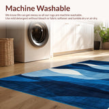 Ultra Soft Area Rug, Non Slip, Stain Resistant, Washable Area Rugs for Living Room, Bedroom, Contemporary Abstract Curved Design(Blue)