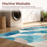 Ultra Soft Area Rug, Non Slip, Stain Resistant, Washable Area Rugs for Living Room, Bedroom, Modern Beach Vibes Area Rug with Graphic Starfish and Rippled Water Motif(Blue)