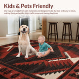 Ultra Soft Area Rug, Non Slip, Stain Resistant, Washable Area Rugs for Living Room, Bedroom, Primitive Dark Toned Geometric(Red)