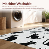 Ultra Soft Area Rug, Non Slip, Stain Resistant, Washable Area Rugs for Living Room, Bedroom, Whimsical Stretched Feline Motif(Black)