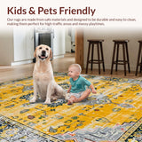 Ultra Soft Area Rug, Non Slip, Stain Resistant, Washable Area Rugs for Living Room, Bedroom, Rustic Earth Toned Geometric Motif(Yellow)