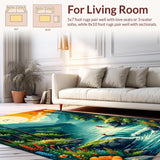 Ultra Soft Area Rug, Non Slip, Stain Resistant, Washable Area Rugs for Living Room, Bedroom, Nature Carved Fishing Scene Cabin Area Carpet(Green)