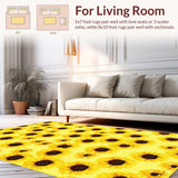 Ultra Soft Area Rug, Non Slip, Stain Resistant, Washable Area Rugs for Living Room, Bedroom, Bright Sunflower Patterned Decor(Yellow)