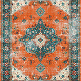 Ultra Soft Area Rug, Non Slip, Stain Resistant, Washable Area Rugs for Living Room, Bedroom, Contemporary Circular Distressed Motif(Orange)