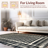 Ultra Soft Area Rug, Non Slip, Stain Resistant, Washable Area Rugs for Living Room, Bedroom, Vintage Inspired Checkerboard Aesthetic(Black)