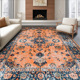 Ultra Soft Area Rug, Non Slip, Stain Resistant, Washable Area Rugs for Living Room, Bedroom, Contemporary Distressed Geometric Vibe(Orange)