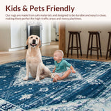 Ultra Soft Area Rug, Non Slip, Stain Resistant, Washable Area Rugs for Living Room, Bedroom, Artistic Floral Patterned Elegance(Blue)