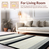 Ultra Soft Area Rug, Non Slip, Stain Resistant, Washable Area Rugs for Living Room, Bedroom, Coastal Stripe Corridor Rug: Textured Black and White Pattern(Gray)