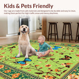 Ultra Soft Area Rug, Non Slip, Stain Resistant, Washable Area Rugs for Living Room, Bedroom, Charming Retro Insect Pattern(Green)