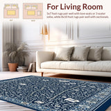Ultra Soft Area Rug, Non Slip, Stain Resistant, Washable Area Rugs for Living Room, Bedroom, Geometric Botanical Boho for(Blue)