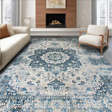 Ultra Soft Area Rug, Non Slip, Stain Resistant, Washable Area Rugs for Living Room, Bedroom, Contemporary Gray Geometric Design(Blue)